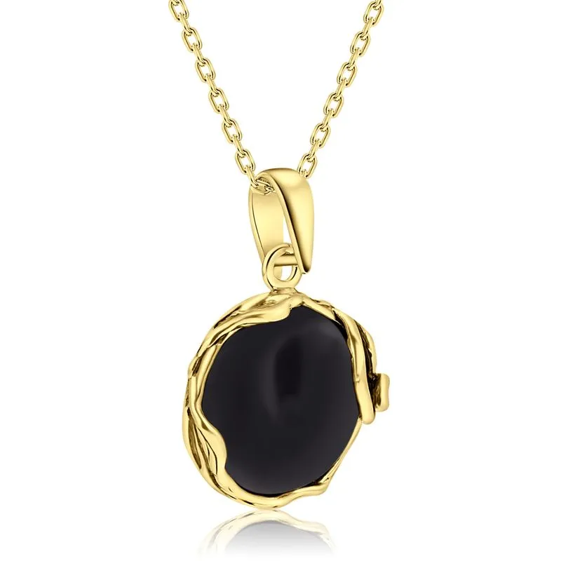 Yellow Gold Plated Round Black Onyx 14mm Pendant