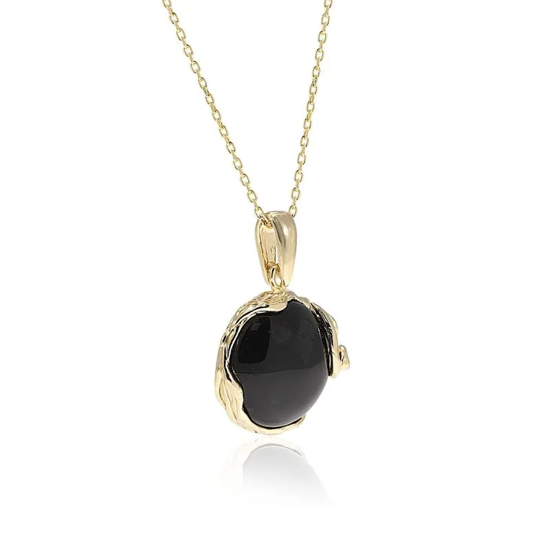 Yellow Gold Plated Round Black Onyx 14mm Pendant