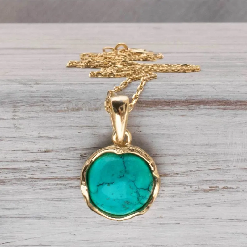 Yellow Gold Plated Round Turquoise 12mm Pendant