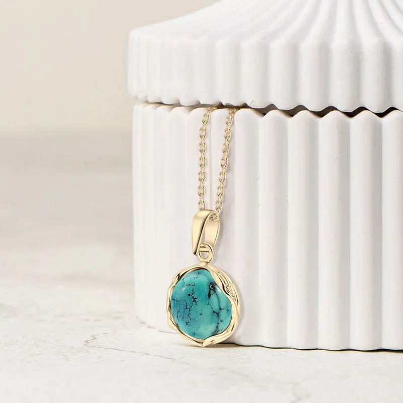 Yellow Gold Plated Round Turquoise 12mm Pendant