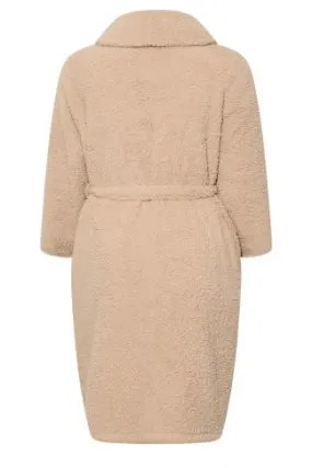 YOURS Curve Beige Brown Teddy Fleece Dressing Gown