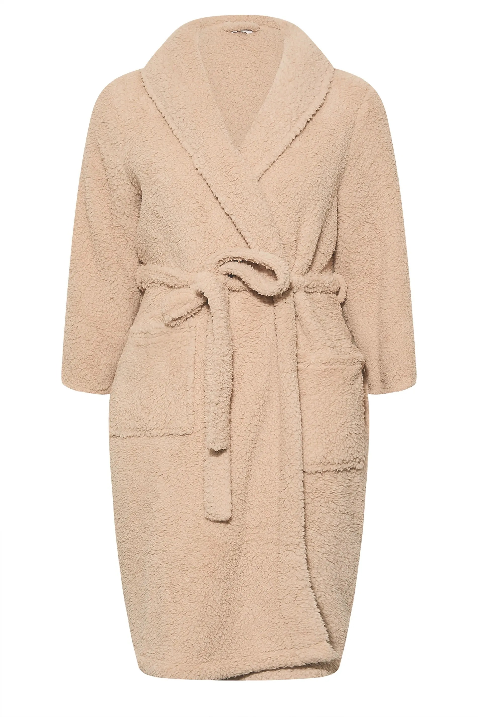 YOURS Curve Beige Brown Teddy Fleece Dressing Gown