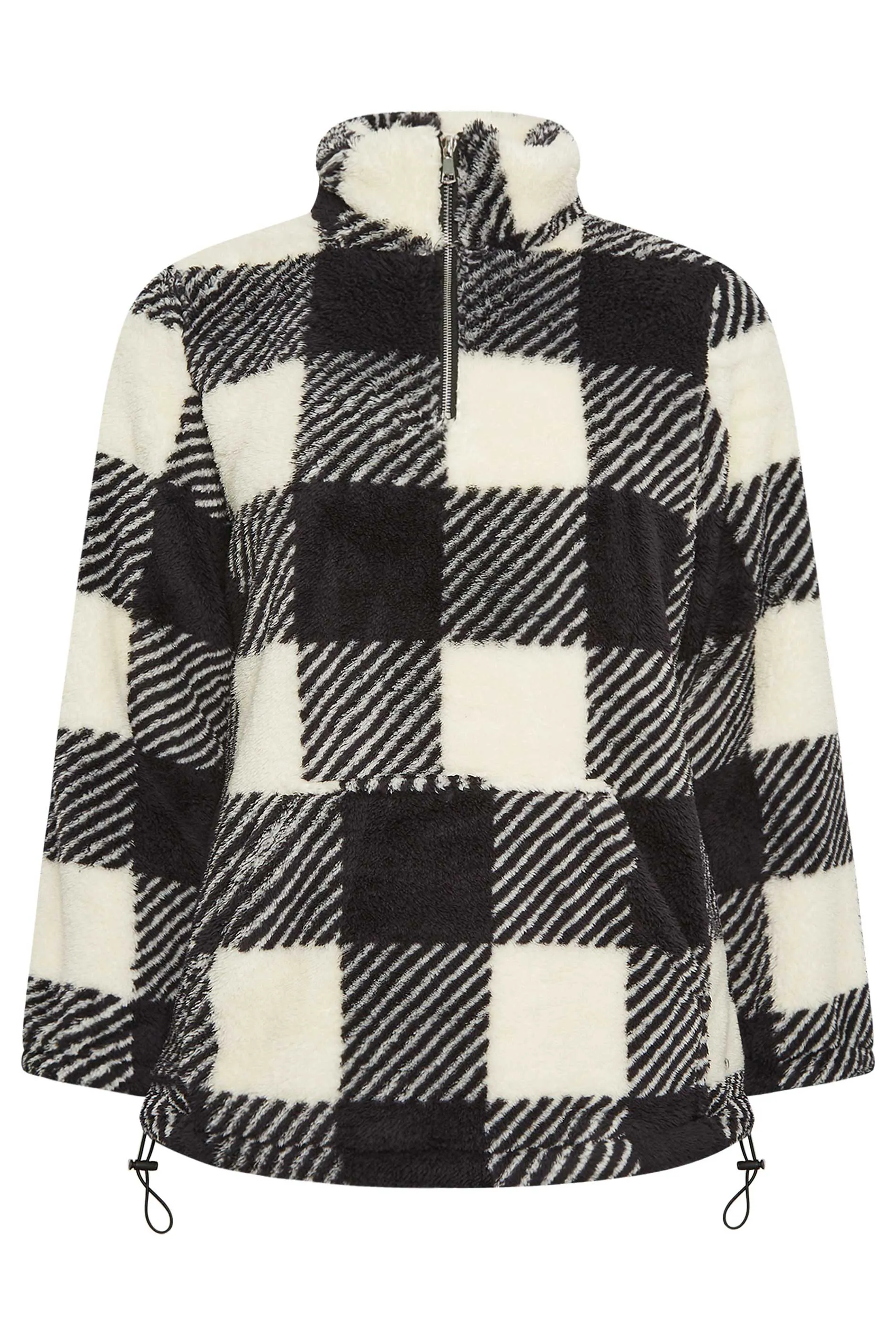 YOURS Curve Black Check Print Half Zip Fleece Sweatshirt