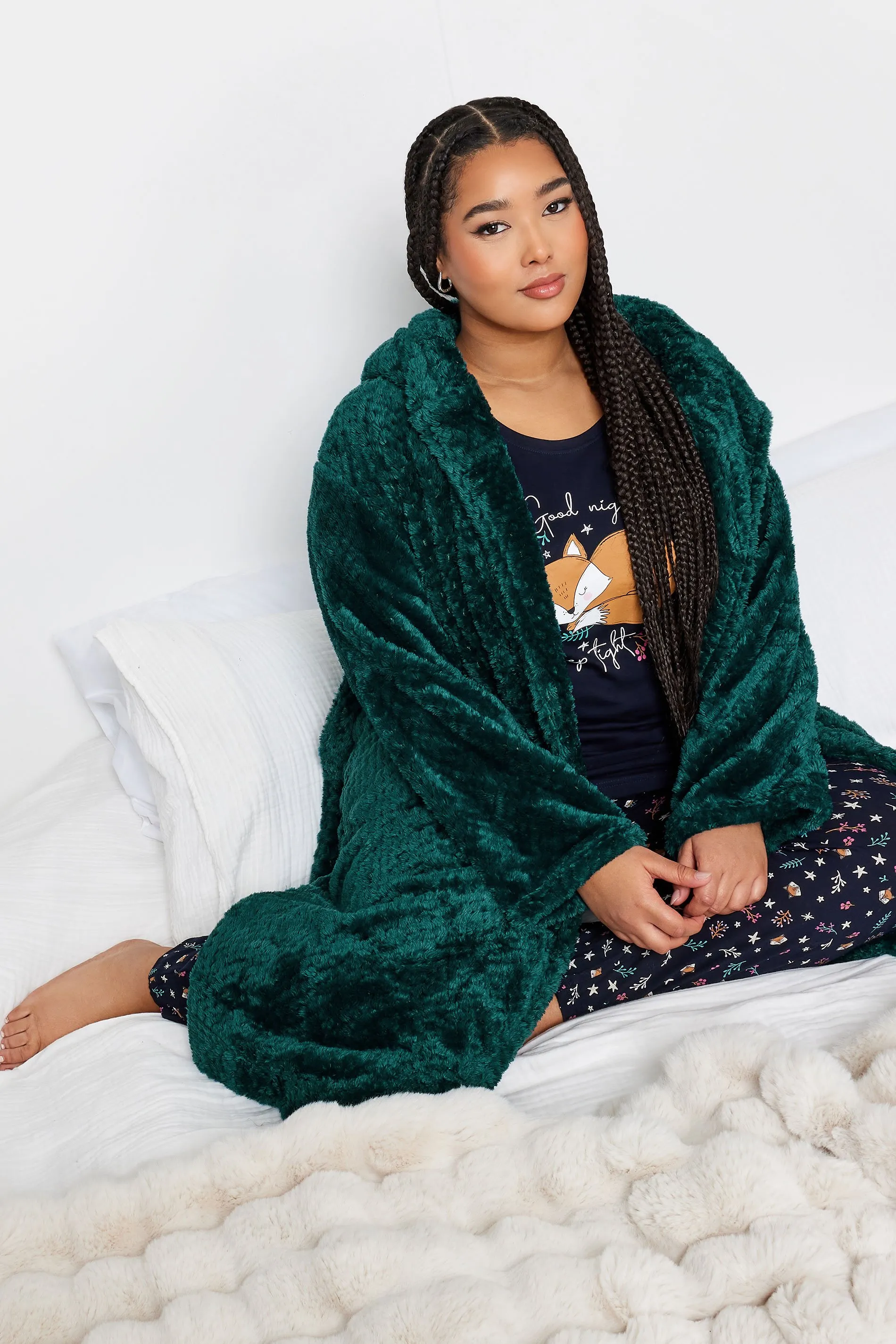 YOURS Curve Emerald Green Waffle Fleece Hooded Dressing Gown