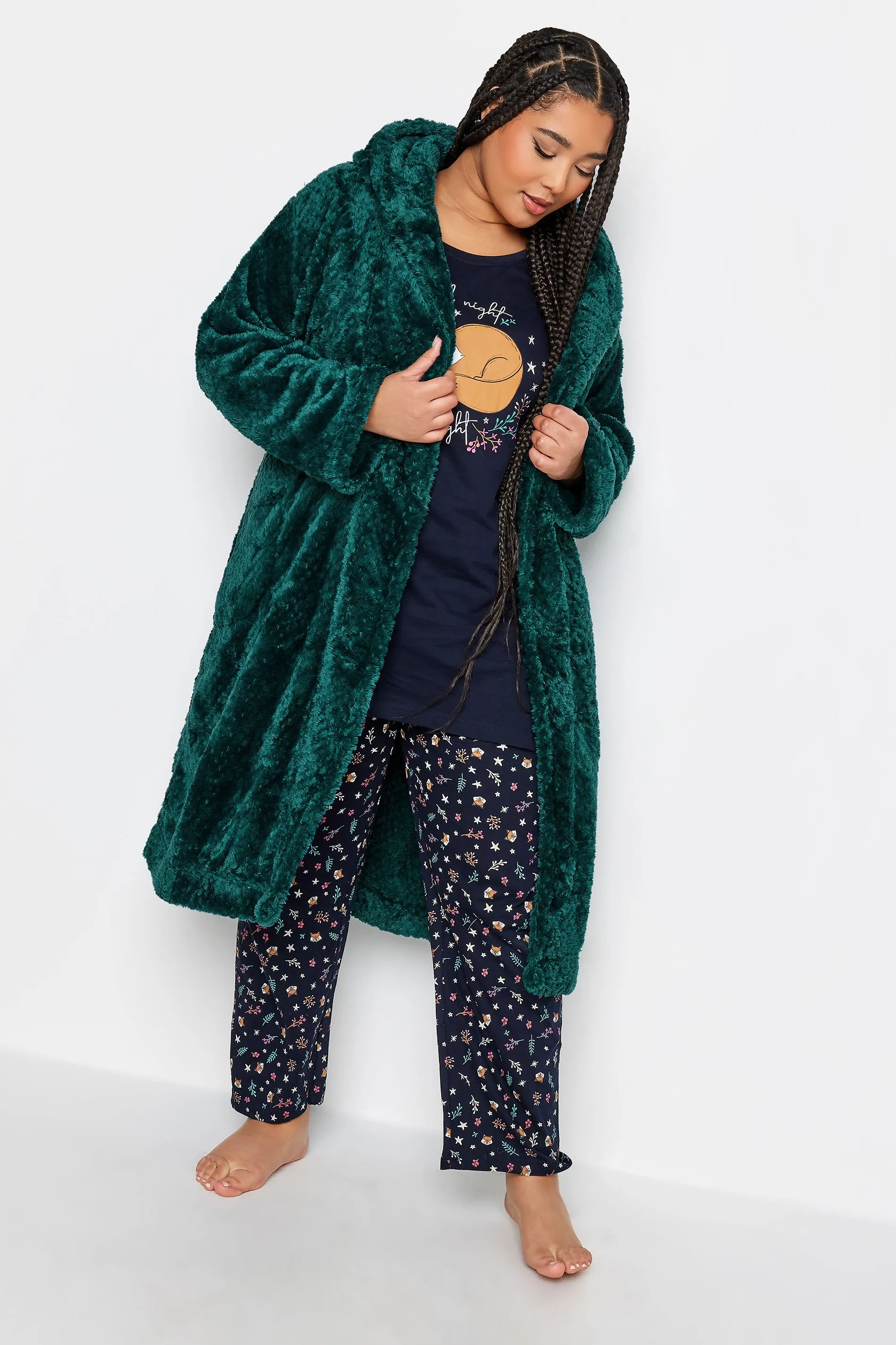 YOURS Curve Emerald Green Waffle Fleece Hooded Dressing Gown