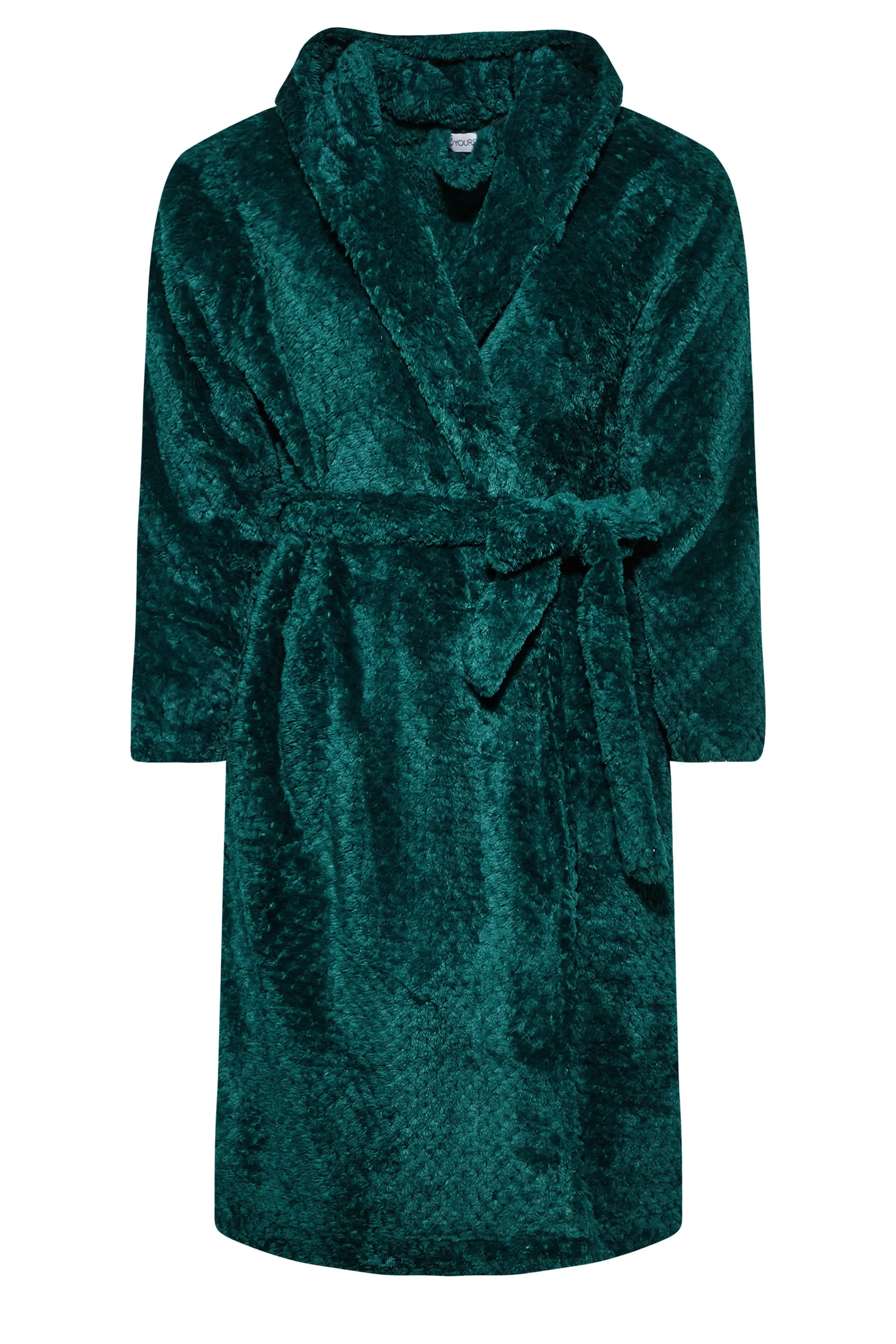 YOURS Curve Emerald Green Waffle Fleece Hooded Dressing Gown